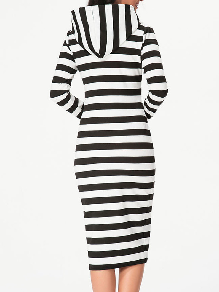Casual Hooded Striped Bodycon Dress