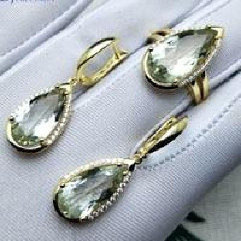 Vintage Green Amethyst Necklaces and Earrings Gemstone Jewelry Set