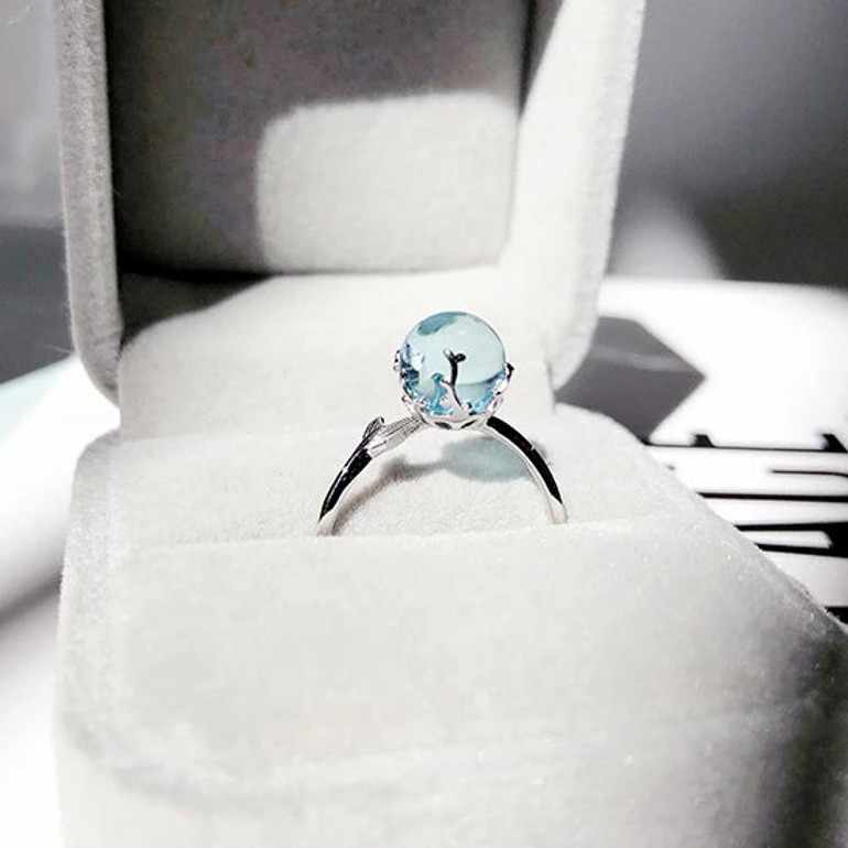 Creative Mermaid Foam Gem 925 Sterling Silver Open Rings