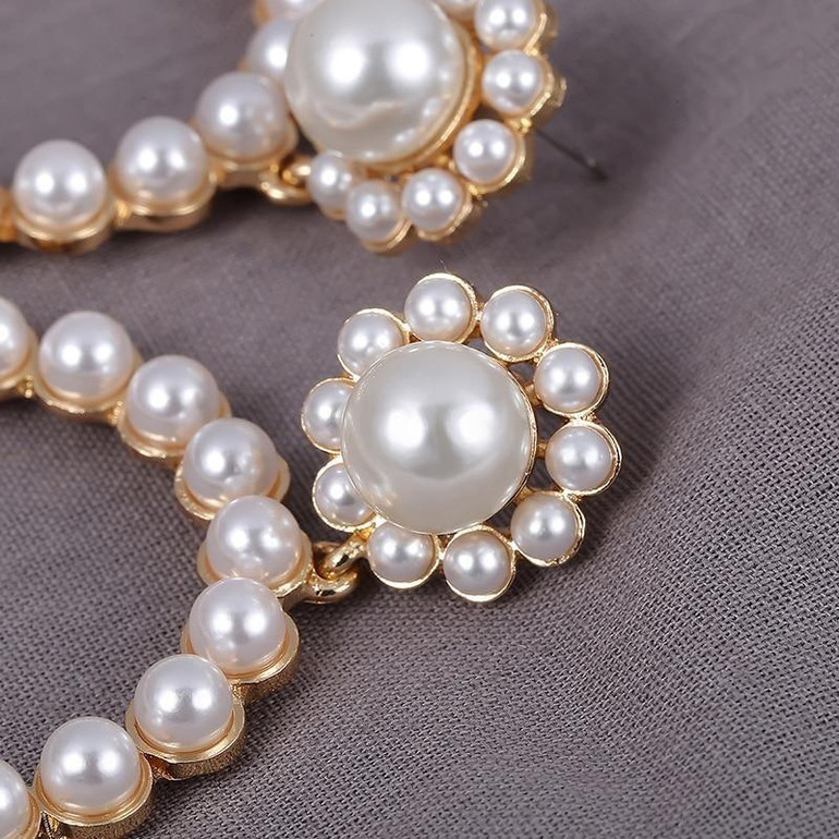 Trendy Pearl Round Drop Earrings Fashion Women Jewelry