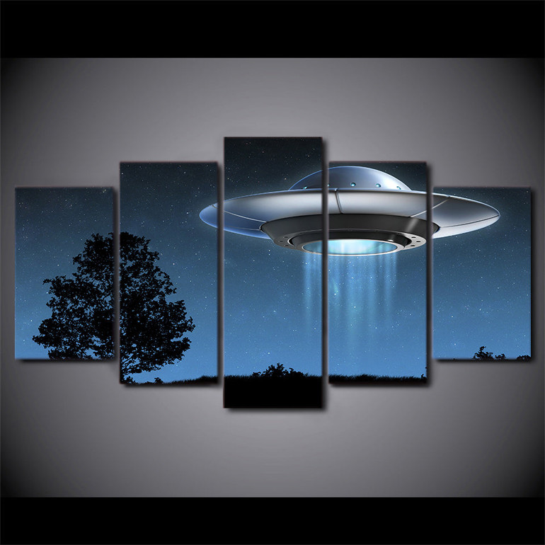 HD printed 5 piece canvas art Universe Flying UFO painting Framed wall pictures for living room modern free shipping CU-2072B