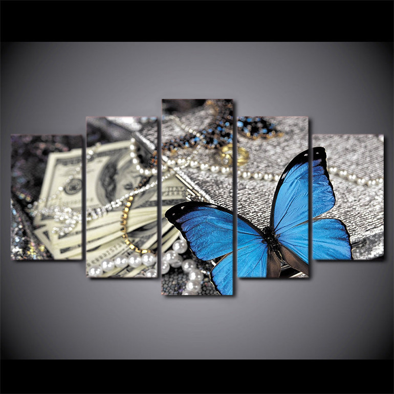HD printed 5 Piece canvas painting wall pictures for living room modern butterfly Jewelry art print free shipping ny-6726B