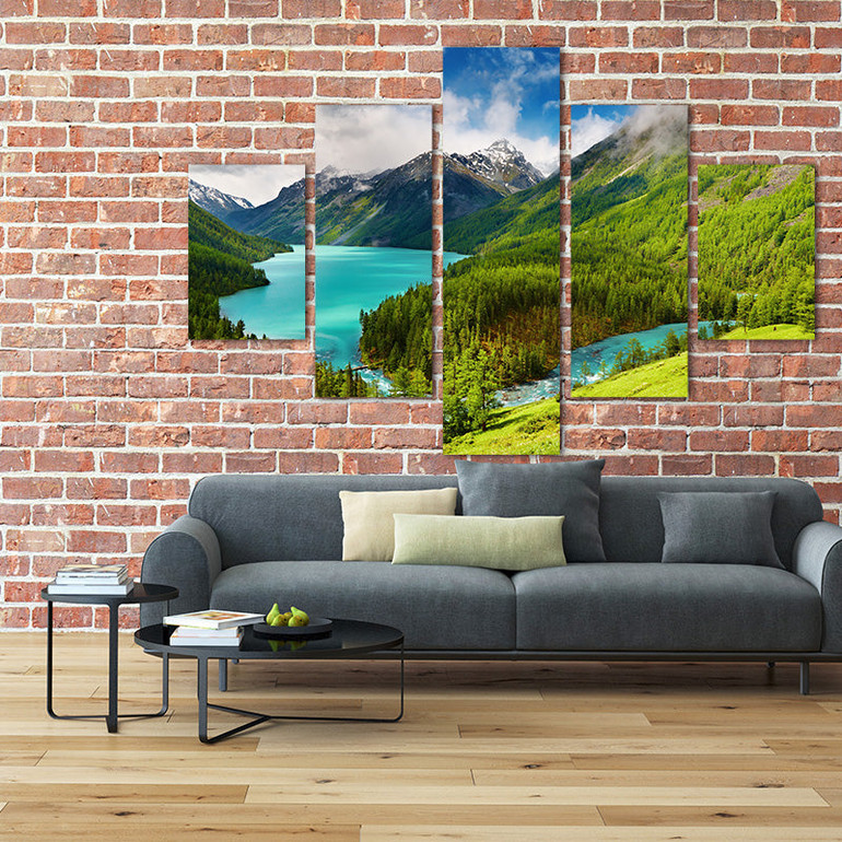 Snow Mountain Lakes, Woods 5 Panels Wall Art Canvas Paintings Wall Decorations for Artwork Giclee Wall Artwork Home Decor