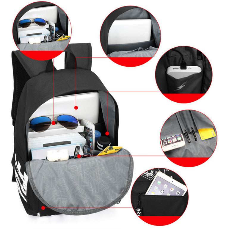 Luminous Oxford School Backpack with USB Charging Port and Lock