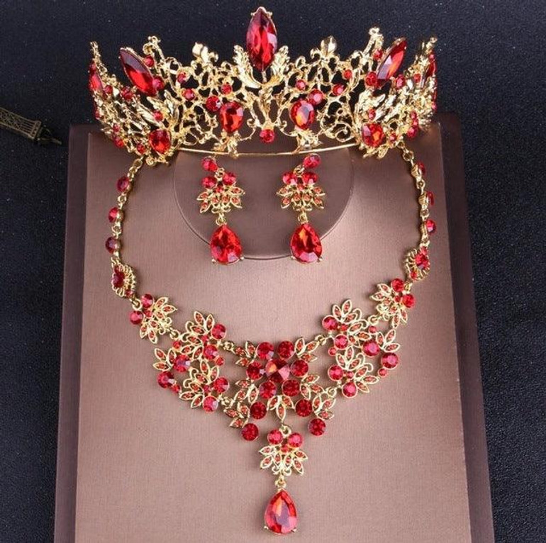 Baroque Vintage Gold Red Crystal Bridal Rhinestone Tiaras
