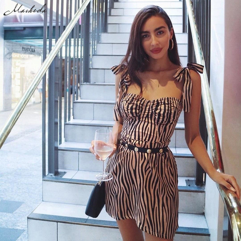 Women Fashion Slim Zebra Print Dress