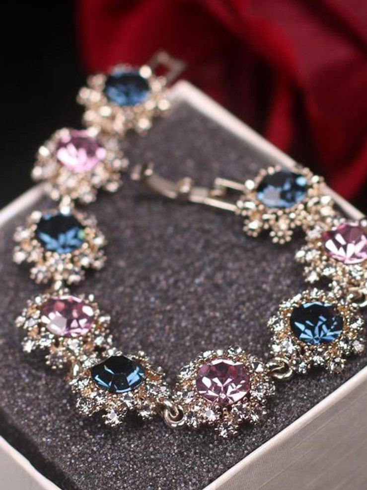 Vintage Charm Crystal Bangles Flower Bracelet Accessories Jewelry