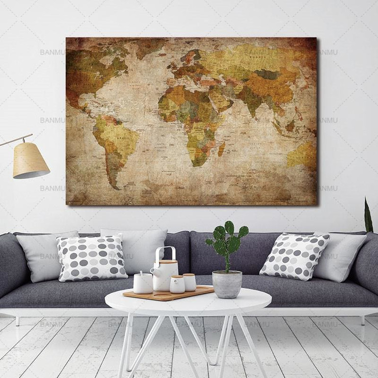 Canvas Painting Wall Picture Print On Canvas Home Decor Wall Art 1 Panel Vintage World Map Decor For