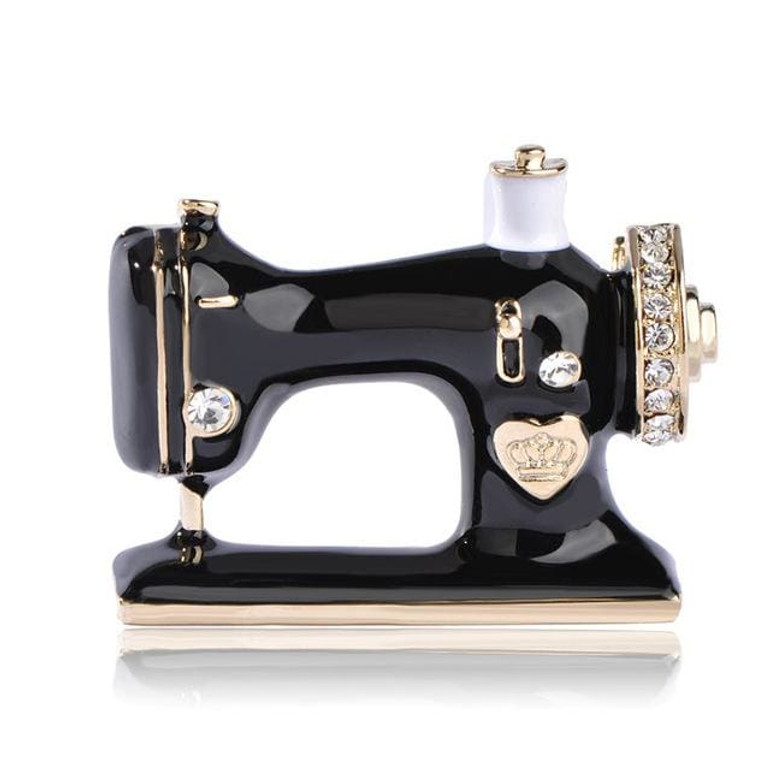 Blucome Women Girls Sewing Machine Brooch Black Enamel Brooches Jewelry Hijab Pin For Collar Suit