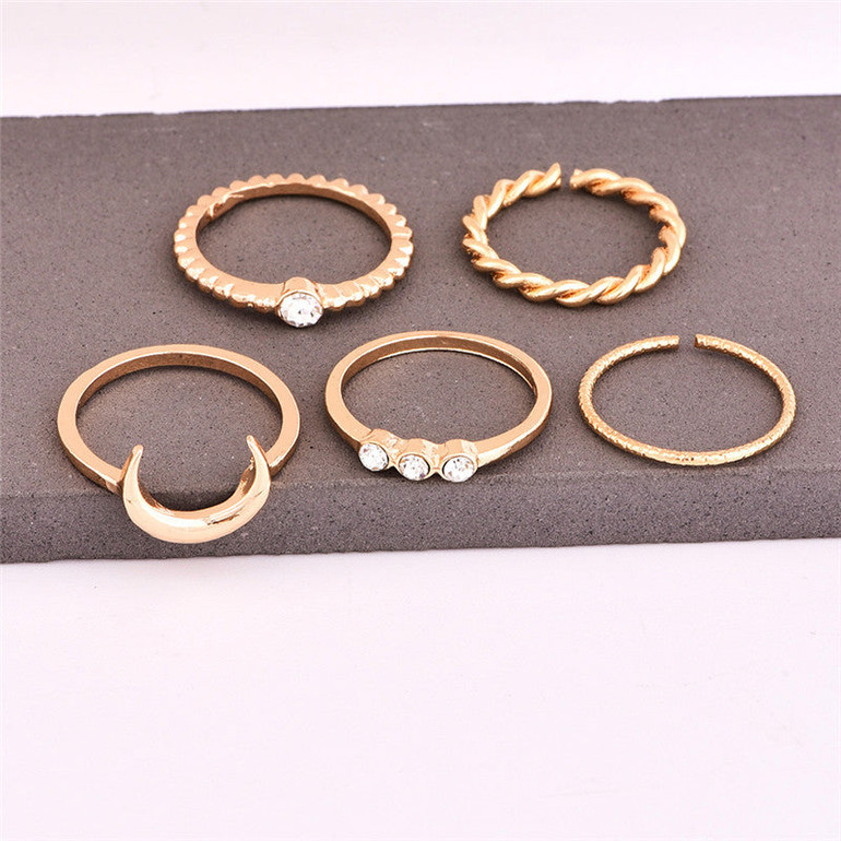 Women 5pcs/set Crystal Moon Charms Bohemian Midi Jewelry Rings Wedding Party Punk Rings