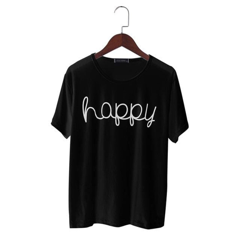Fashion T-shirt Women Summer Happy Letter Print T Shirt Women Tops Casual Brand Tee Shirt Femme
