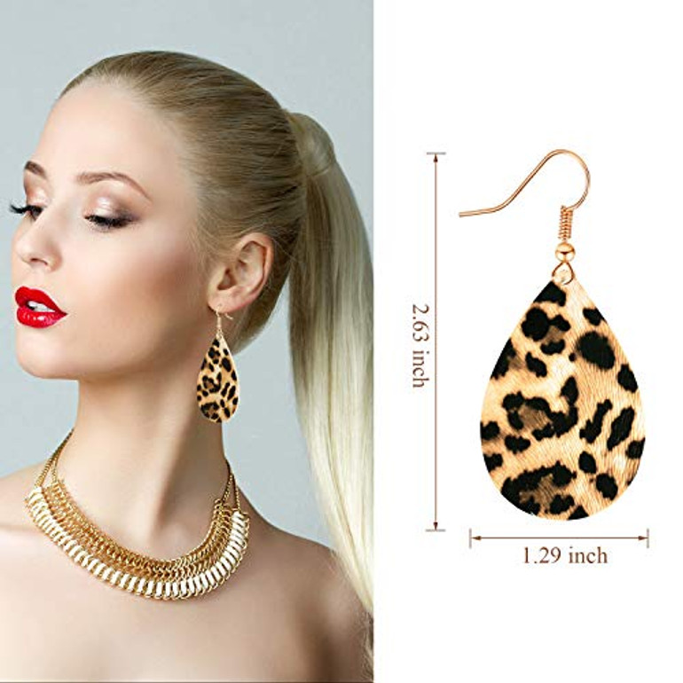 Hicarer 3 Pieces Leopard Jewelry Set Leopard Leather Bracelet Dangle Earring Necklace for Women (Oval Necklace Jewelry Set)