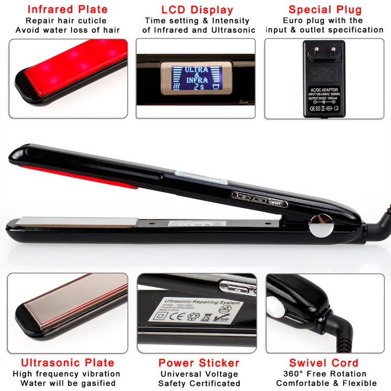 Madami LCD Ultrasonic Infrared Hair Straightener Iron