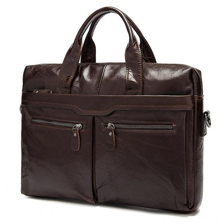 Briefcases men's bag genuine leather crossbody messenger shoulder 14'' laptop totes