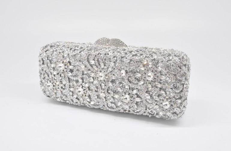 Clutch women crystal bag evening party minaudiere box purse bridal flower rhinestones handbag