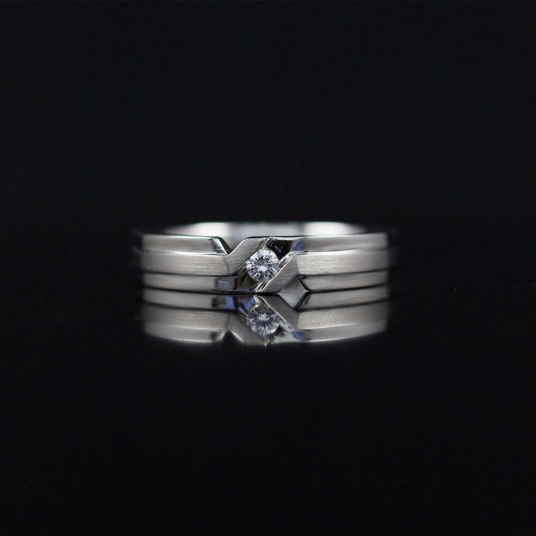 LASAMERO Rings for Men 0.065CT Round Cut Natural Diamond Ring 18k White Gold Engagement Wedding Ring