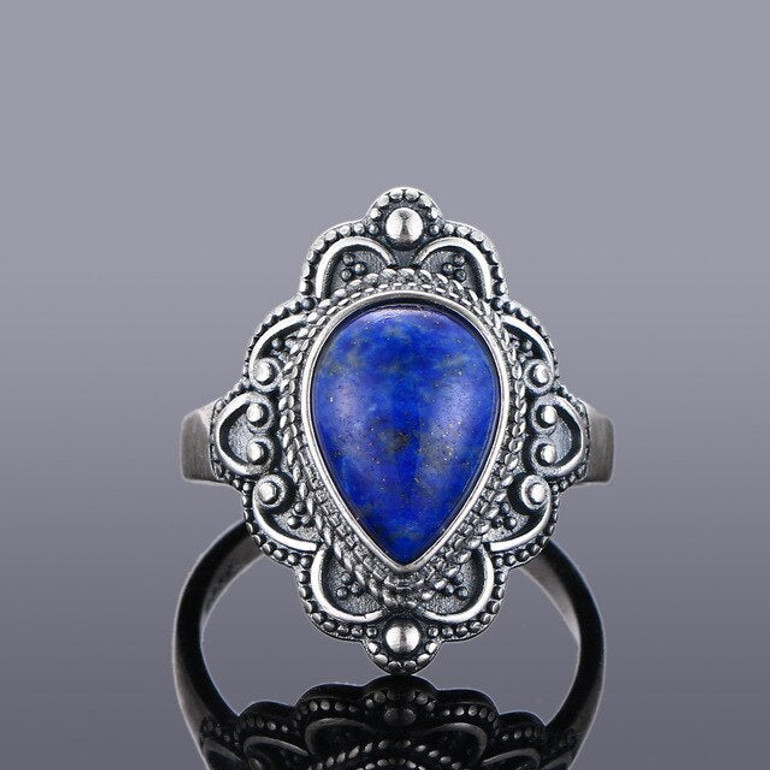 S925 Sterling Silver Rings Turquoise Gemstone Rings Natural Moonstone Lapis Ruby Ring for Women Gift Fine Jewelry