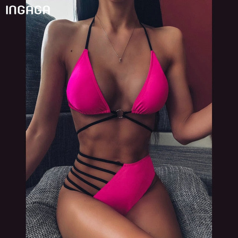 INGAGA High Waist Bikini Push Up Swimsuits Leopard Women's Swimwear 2021 Brazilian Bikini Set Biquini Sexy Bathing Suit Women