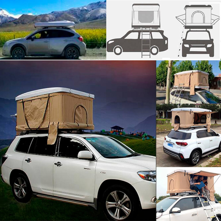 Pop Up ABS Hard Shell Aerodynamic Foldable Roof Top Tent Camping Rooftop 2.1x1.3M