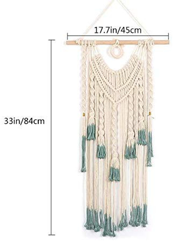 Macrame Wall Hanging Green and Beige Woven Tapestry Boho Chic Tassels Pendant Hippie Bohemian Wall Art Bedroom Living Room Dorm Backdrop Home Decorations, 33"x 18" (No.2): Home & Kitchen