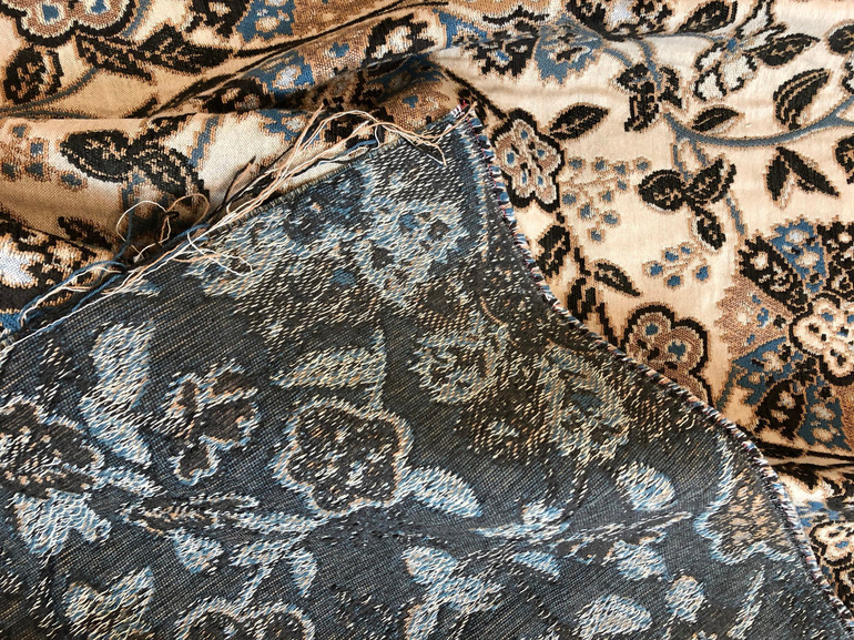 Tapestry Upholstery Remnant / Blue Brown Beige Fabric Remnant / Home Decor Fabric / Furniture Fabric