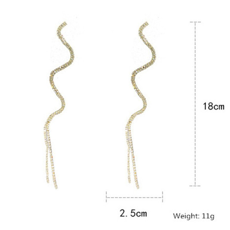 Long Tassel Crystal Drop Earring for Women Shiny Gold Silver Color S Shape Rhinestone Dangle Earring Wedding Party Jewelry