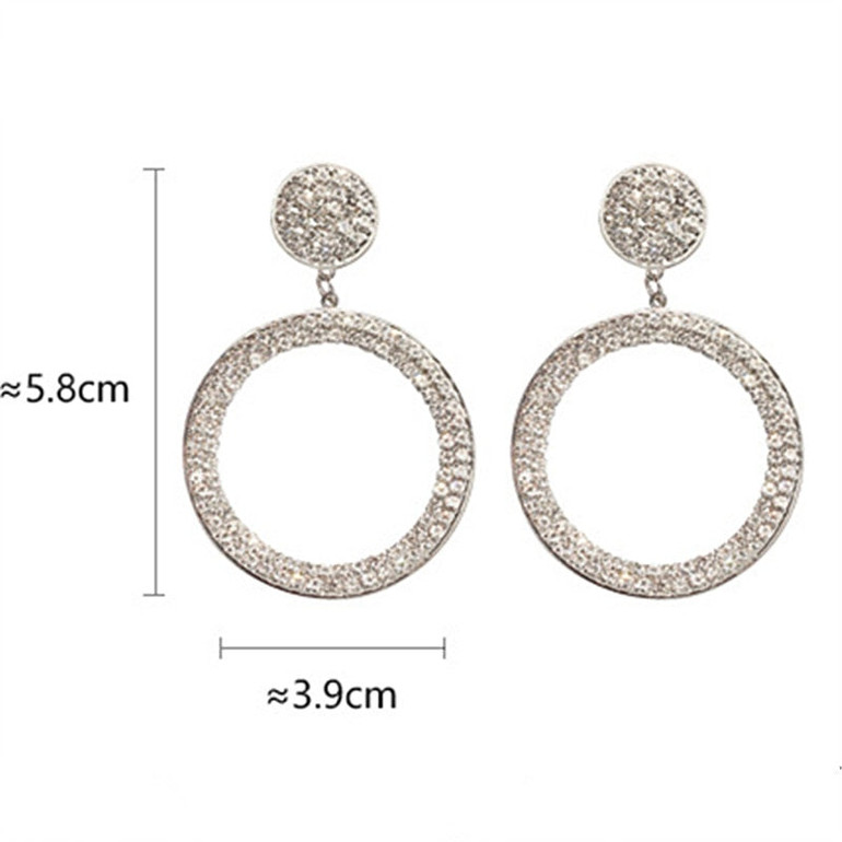 Fashion Shining Circle Drop Earrings Precision Inlay Gold Silver Color Rhinestone Earrings for Women Wedding Party Jewelry