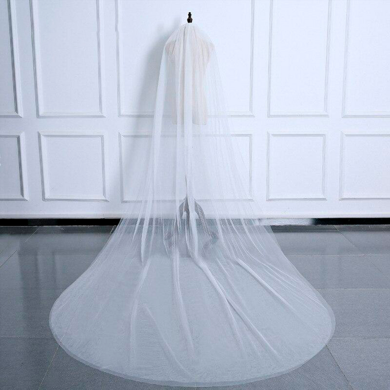 White Beige Long Bridal Veils for Women One Layer / Double Layer Cathedral Wedding Veils Accessories