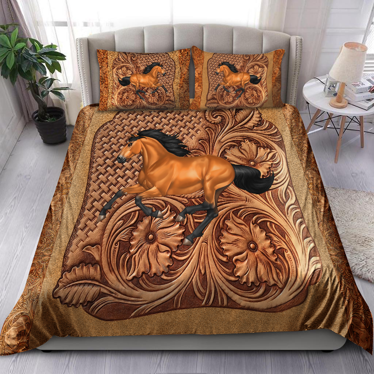 Love Brown Horse Woden Fake Pattern Printed Gift Bedding Set