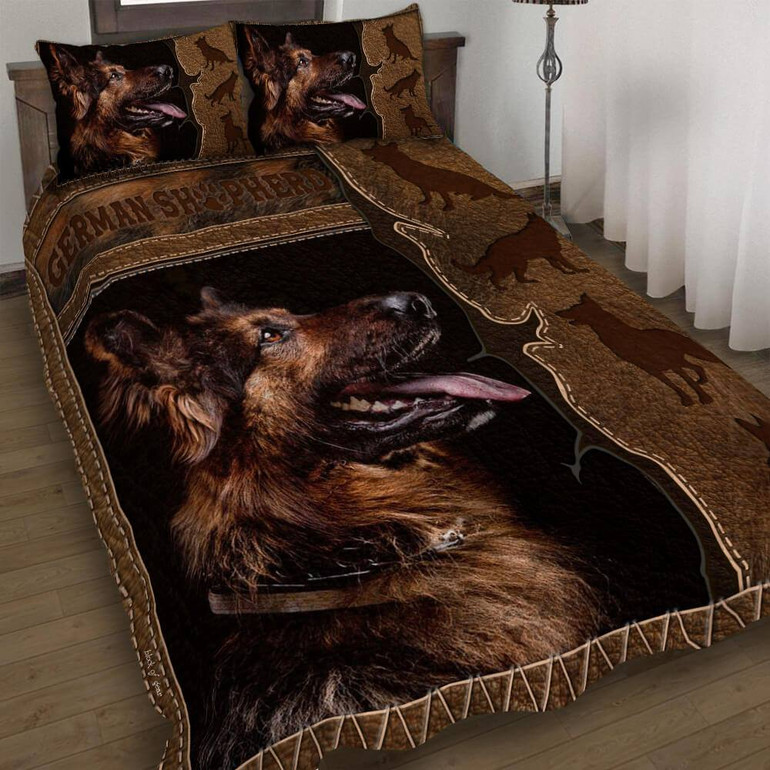 German Shephered Dog Love Leather Fake Layout Christmas Gift Bedding Set