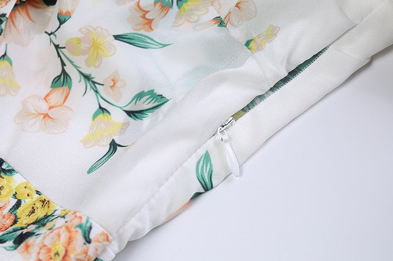 Valentina Bow Tie Vintage Ruffles Pleated Floral Dress