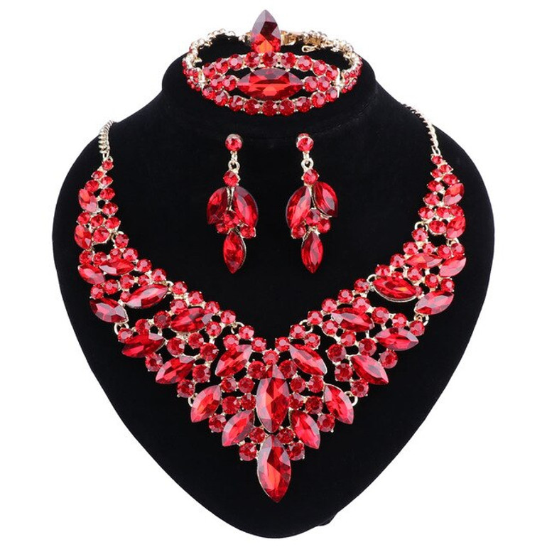 Crystal and Rhinestone Necklace, Bracelet, Earrings & Ring Wedding Statement Jewelry Set