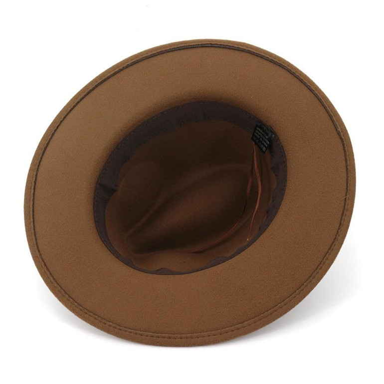 Wide Brim Vintage Felt Fedora Panama Hat with Chain Belt