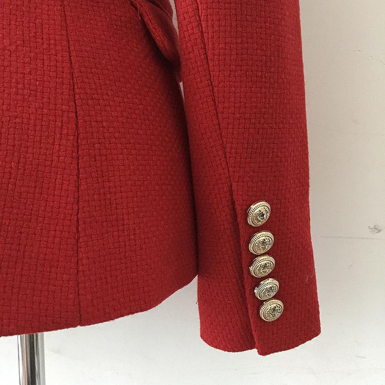 Red Houndstooth Double Breasted Blazer - Gold Buttons