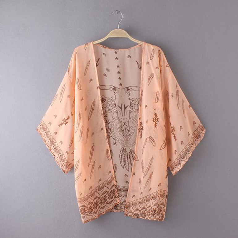 Beach Chiffon Kimono Shawl Print Cardigan