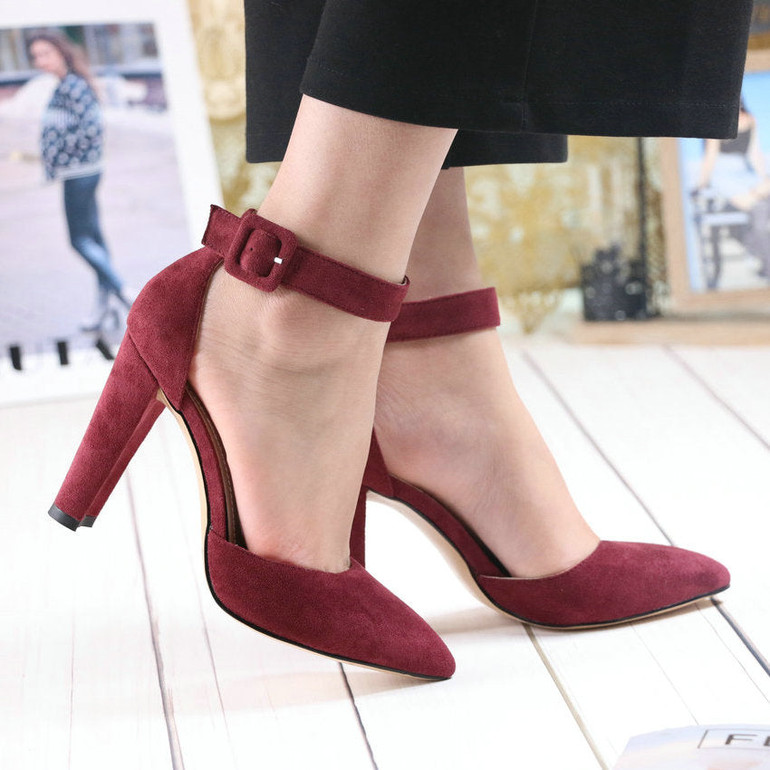 Women Pumps Party Wedding Square High Heel Pointed Toe Womens Shoes