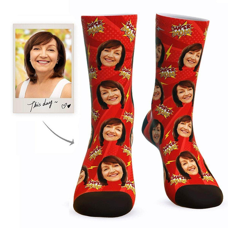 Custom Super Mom Face Socks - Best Gifts For Mom
