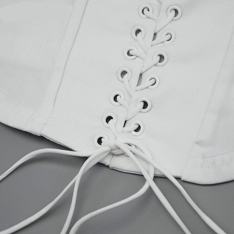 2020 Off Shoulder Fashion Lace Up Shirts Blouse Blouse Women White Crop Tops Blouses Clothes Vintage Tie Front Tops