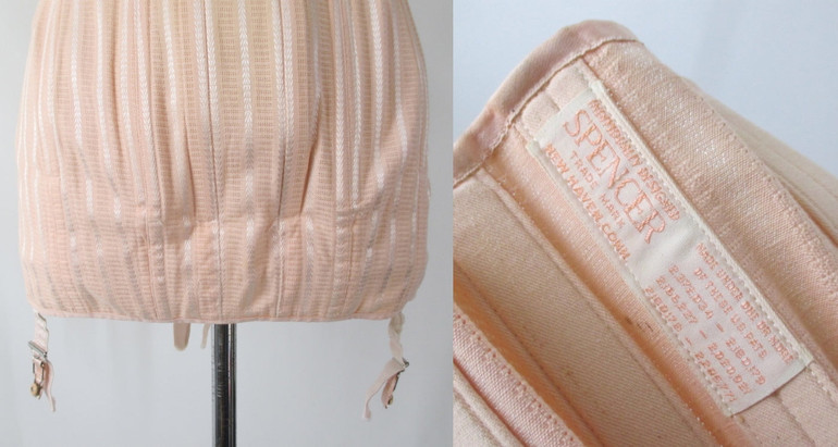 Vintage 40s Spencer Peach Stripe Corset Laced Girdle / Foundation Garment
