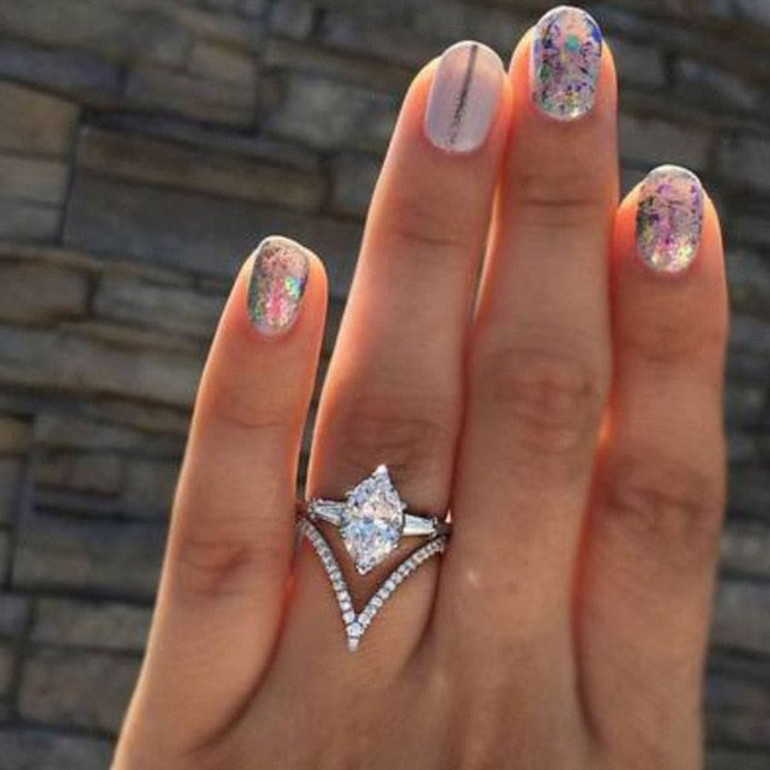 Fashion Engagemen Zircon Crystal Rings Womens Girls Silver Filled Wedding Ring Set Lover Wedding Jewelry Party Gift 2018