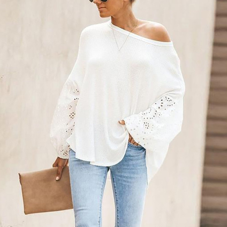 O-Neck Elegant Embroidery Floral Hollow Out Blouse Shirt Women Lantern Sleeve Tops Spring Summer Casual Loose Blusas Plus Size