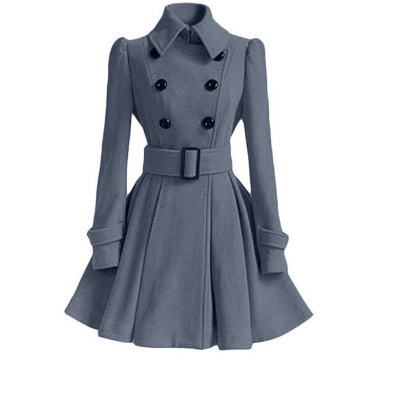 Autumn winter women's woolen coat fashion slim long belt belt solid warm woolen coat female streetwear