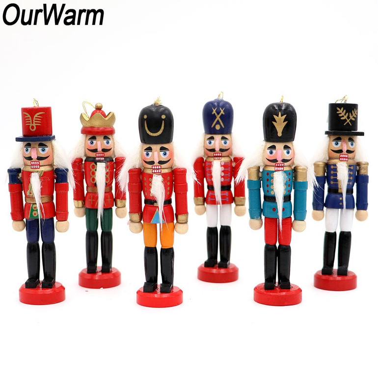 6pcs Christmas Russia Wooden Nutcracker Doll Christmas Tree Ornament Hanging New Year Gifts Christmas Party Decorations