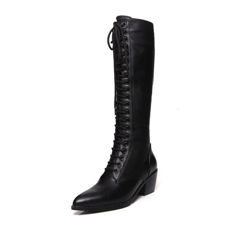 Knee High Genuine Leather High Heels Boots