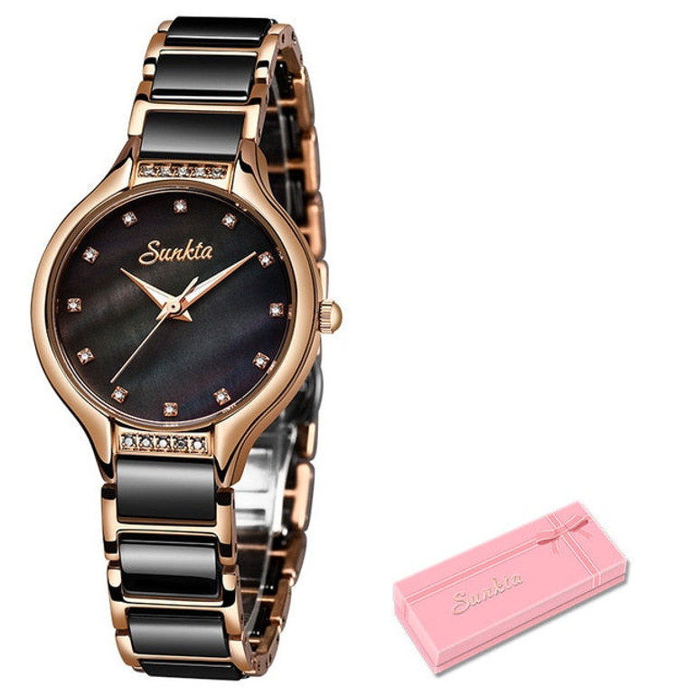 Rose Gold Ceramic Luxury Simple Waterproof Watches