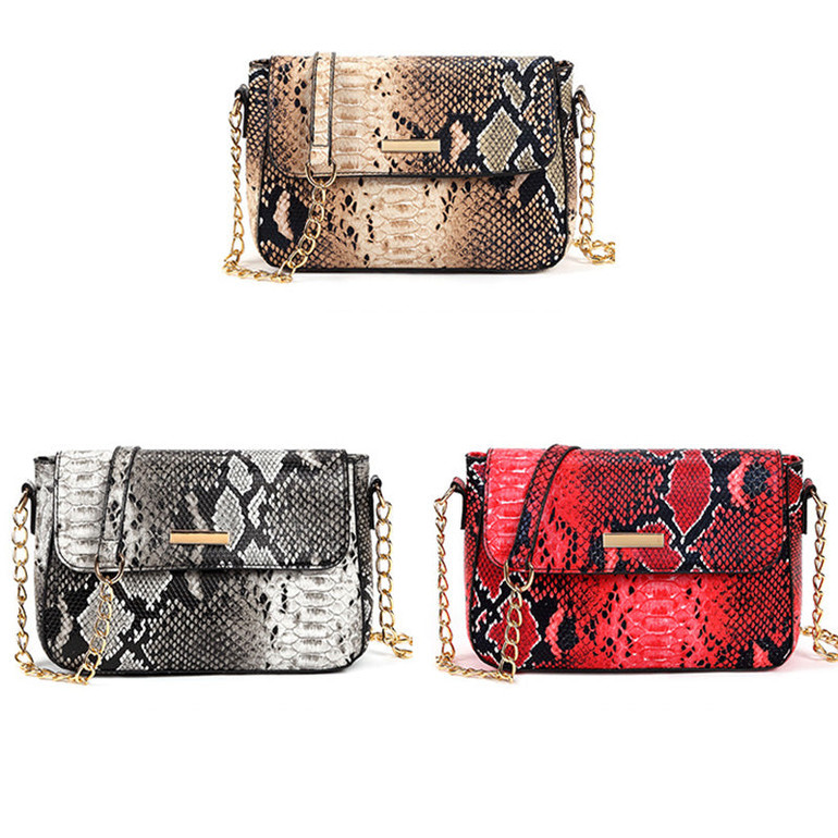 Snakeskin Print Women Shoulder Bags Chain Strap Small Crossbody Bags
