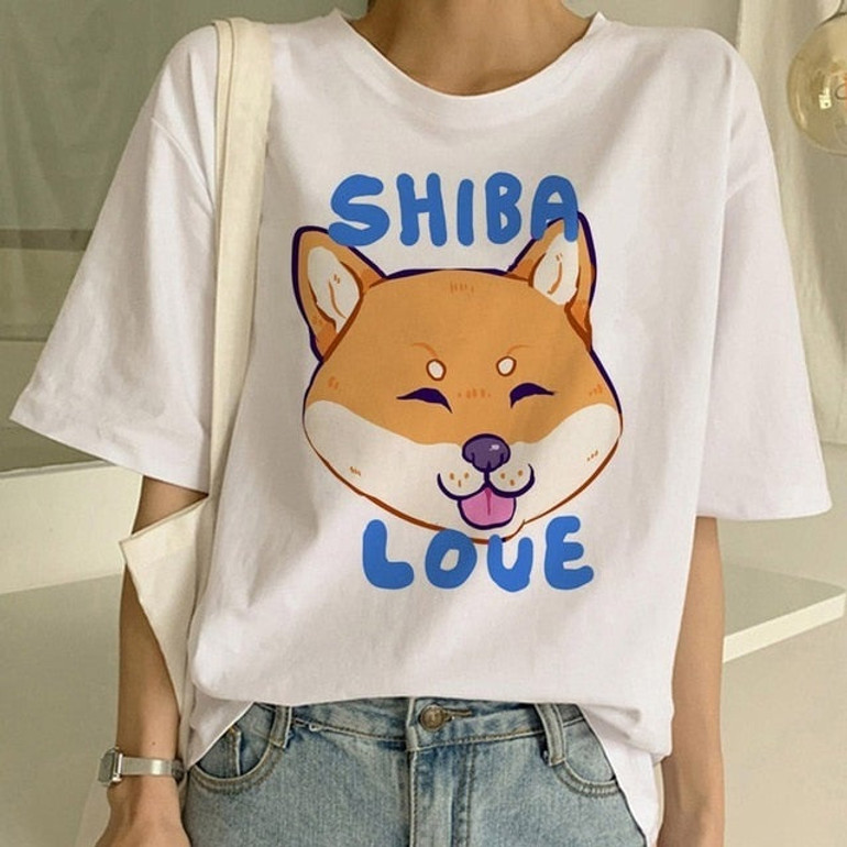 Cartoon Kawaii Shiba Inu Harajuku Cotton Loose T-Shirt