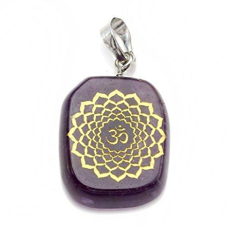 7 Chakra Oval Reiki Healing Crystal Engraved Chakra Symbols Natural Gemstone Pendant Necklace