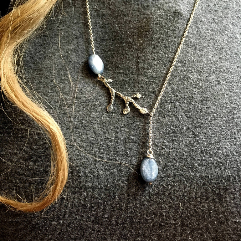 Minimalist necklace, Lariat Necklace, branch necklace, kynite necklace, nature necklace, gemstone pendant, botanical necklace -  N2086