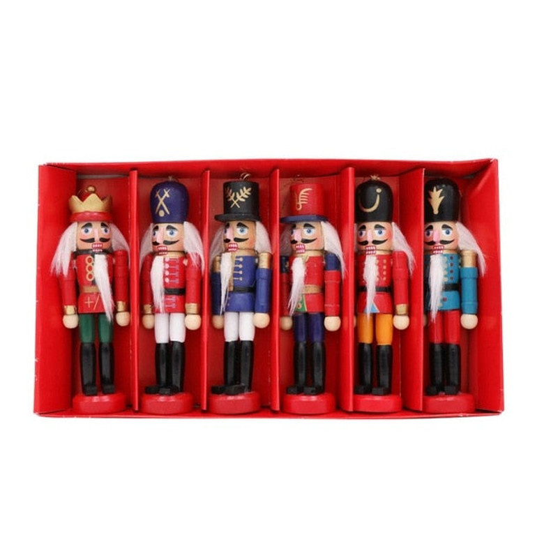 OurWarm 6Pcs Wooden Nutcracker Doll Soldier Miniature Figurines Vintage Handcraft Puppet New Year Christmas Ornaments Home Decor